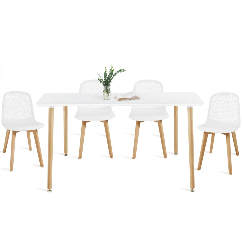 Ensemble de table de salle à manger moderne pour 4 personnes, ensemble de table et chaises Mid-Century pour cuisine, salle à manger, bureau, café, restaurant (blanc)