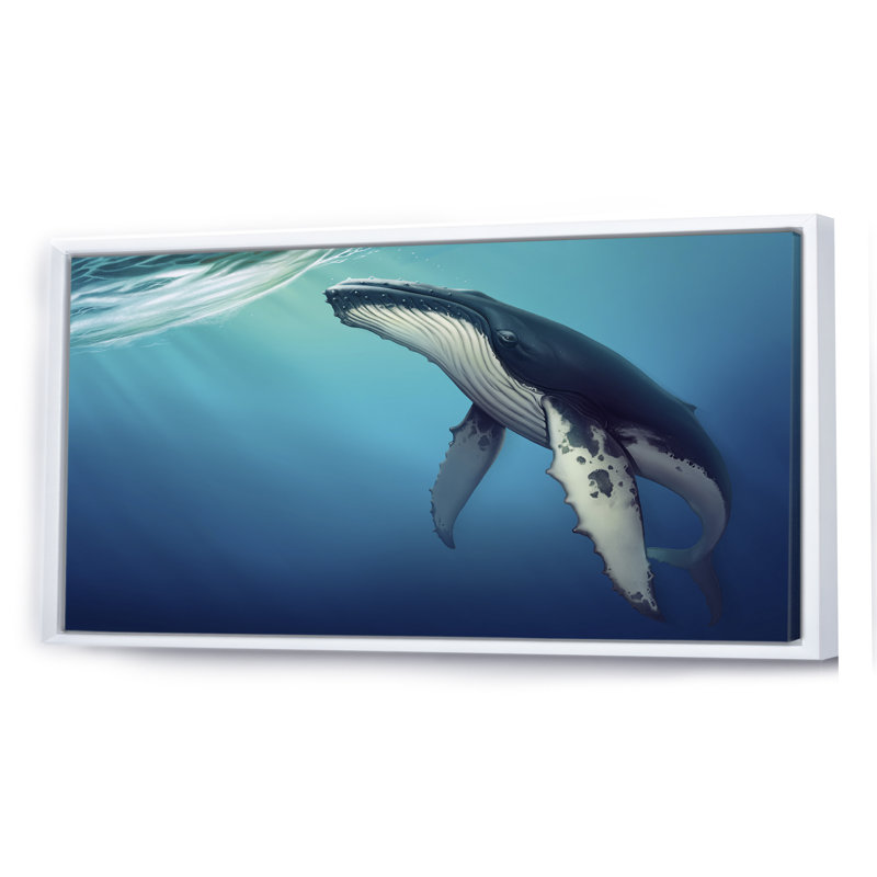 Baleine dans l'océan - Impression sur toile, Cadre blanc, H 24 po x l 36 po x P 1 po