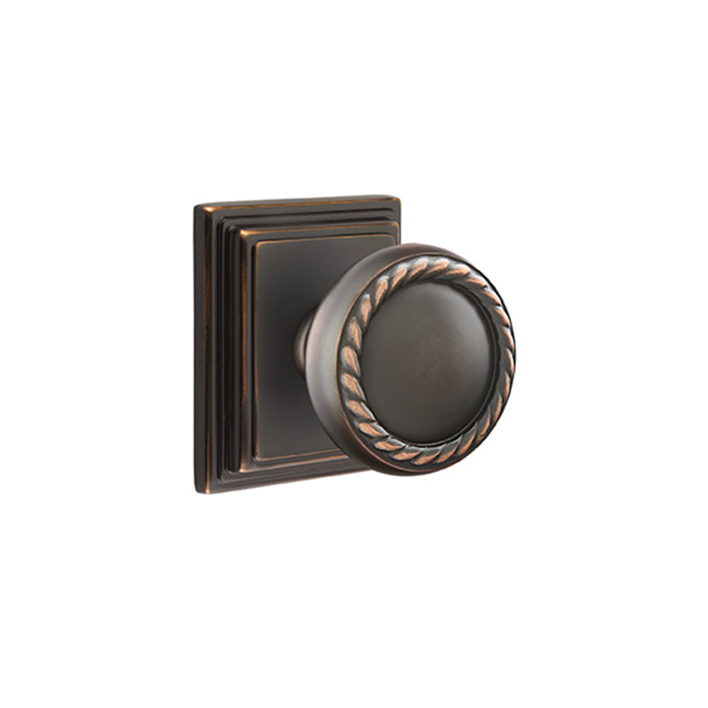 Single Dummy Rope Knob with Wilshire Rose, Oil Rubbed Bronze