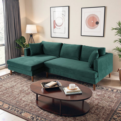 L-Shaped Velvet Sectional Sofa Right Facing