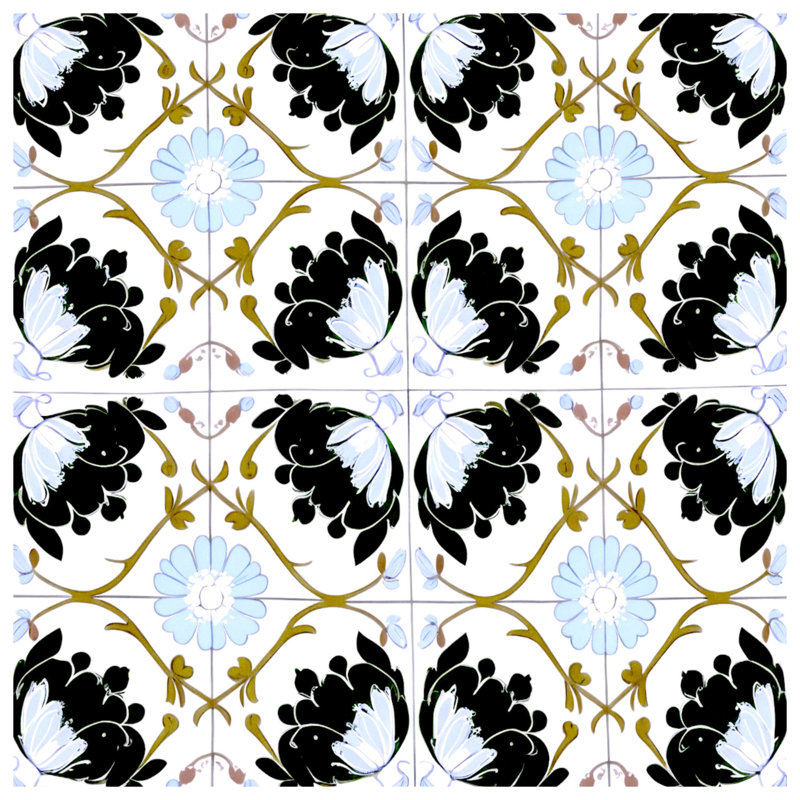 Rideaux de douche à motif floral noir et blanc très longs, L 70 po x H 84 po