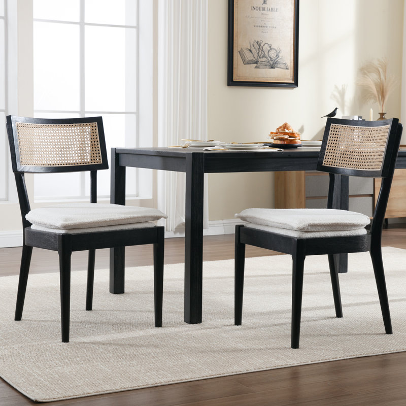 Dearburne 20'' H Upholstered Oak Side Chair, Black, White