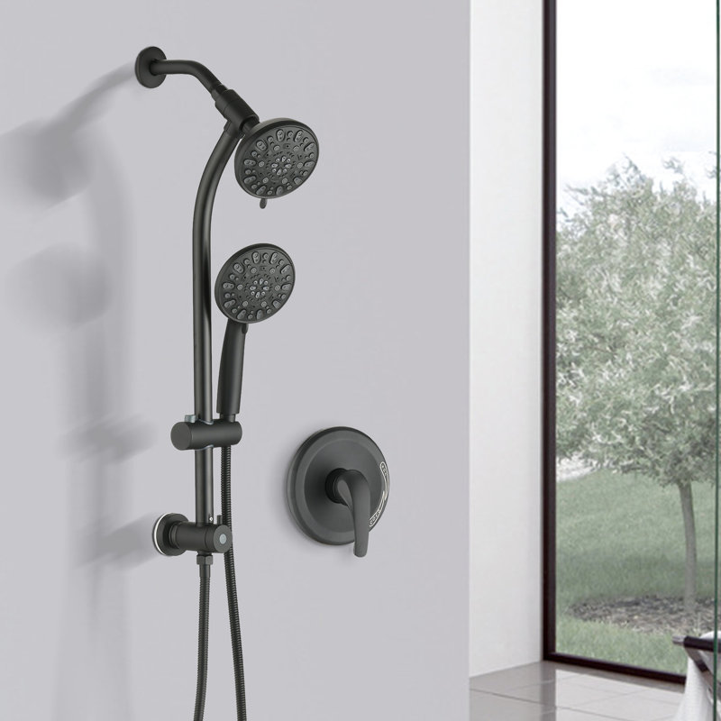 Matte Black Spa Shower Kit With Drill- Stainless Steel Slide Bar And 7 Heads 7-setting Rod Dual