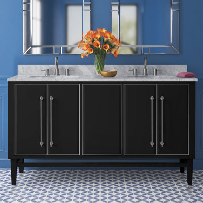 Meuble-lavabo double 60 po avec comptoir en marbre de Carrare Ewen