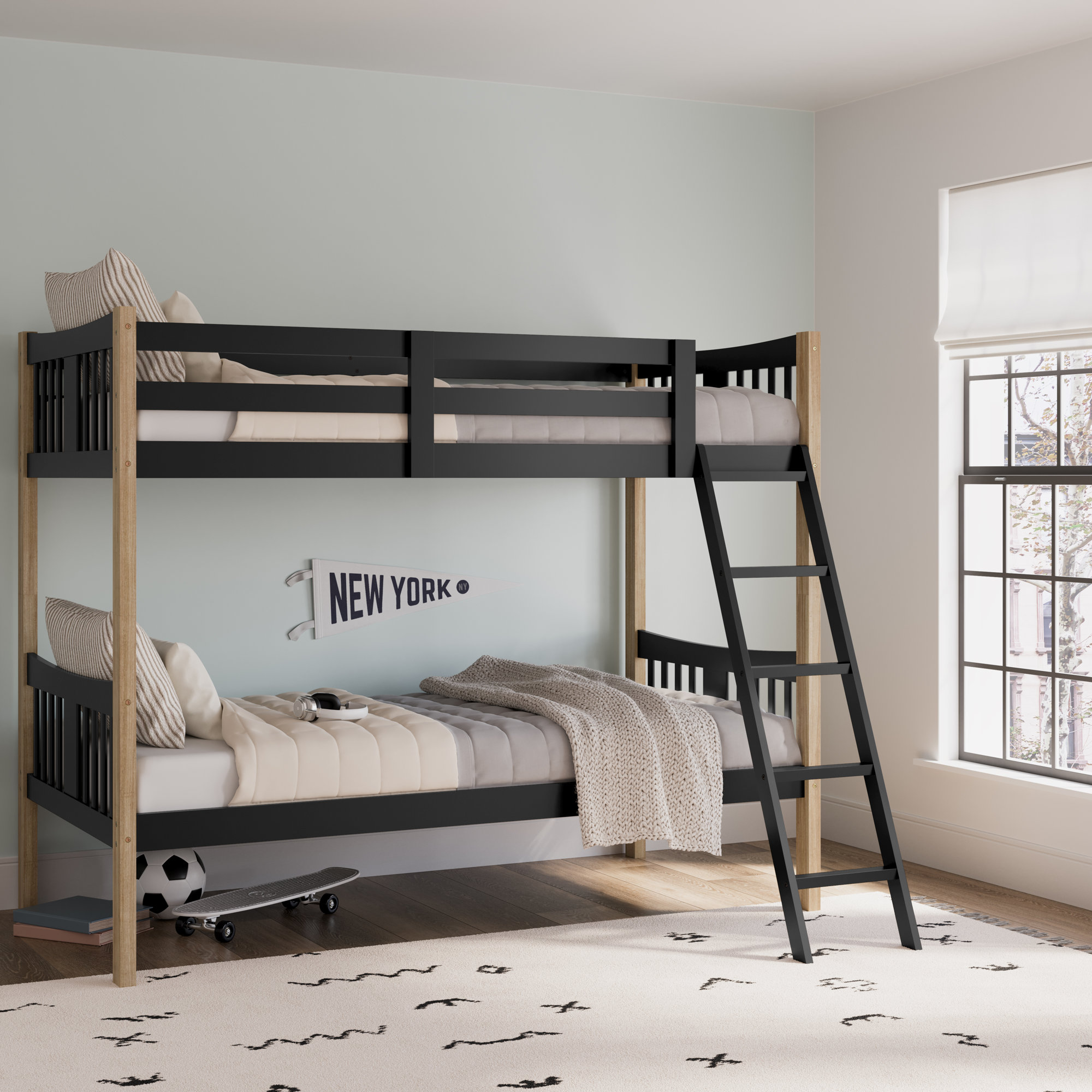 Caribou Storkcraft Solid Hardwood Twin-over-Twin Bunk Bed, Black/Natural