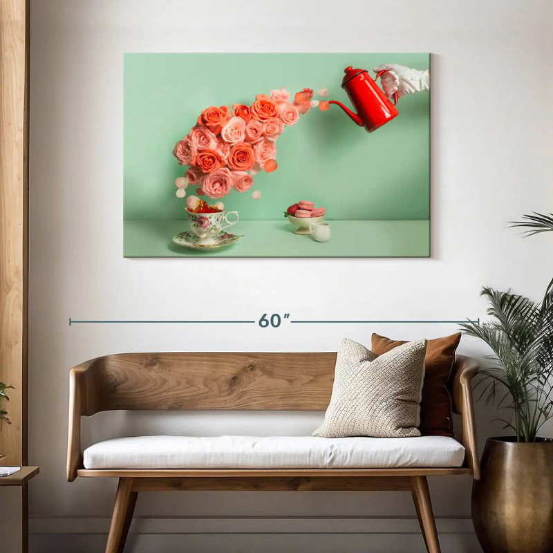 Thé rose et macarons, H 30 po x l 45 po