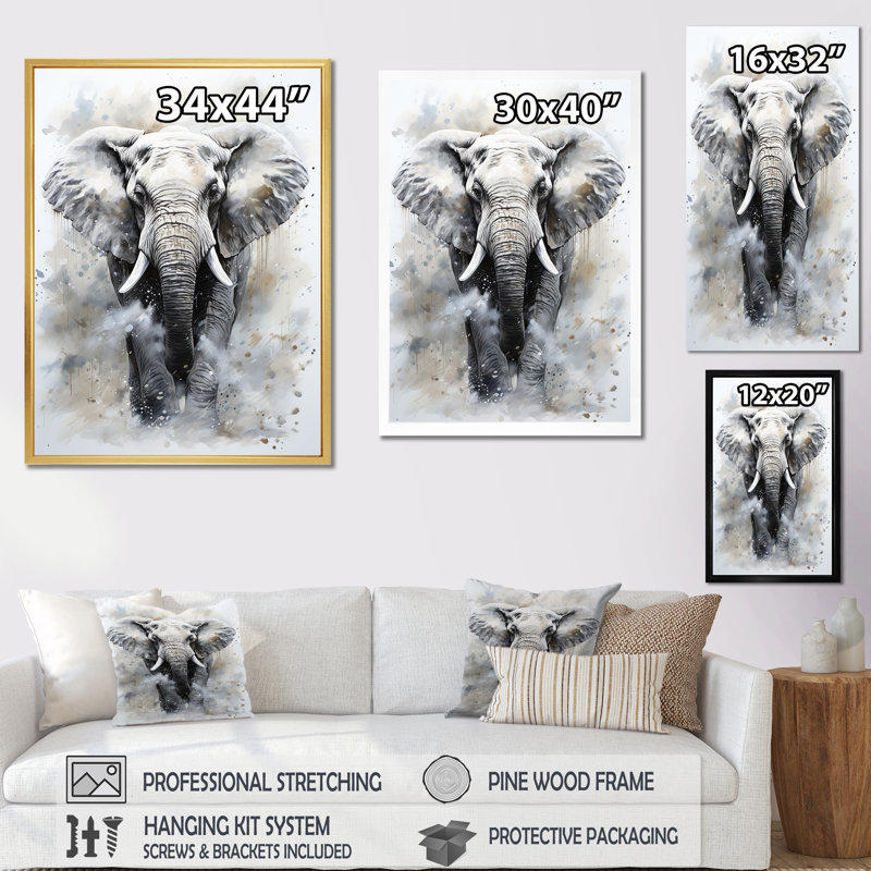 Magnifique portrait d'éléphant - reproduction sur toile, Cadre flottant noir, H 32 po x l 24 po