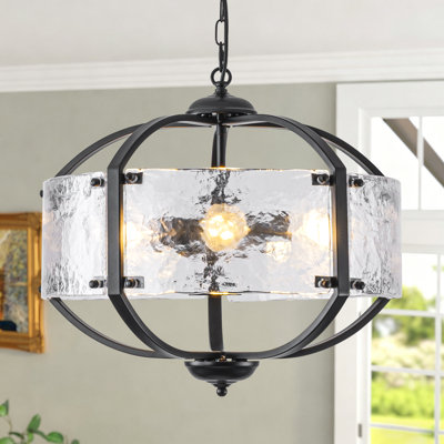 5-light 19.69" Dimmable Modern Drum Chandelier With Clear Glass Shade For Kitchen Island Bedroom Dining Room