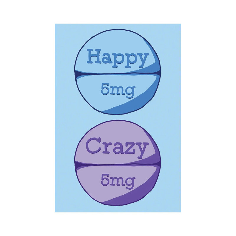 Happy Crazy Pill Blue - Wrapped Canvas Print, 20.32 cm H x 30.48 cm W