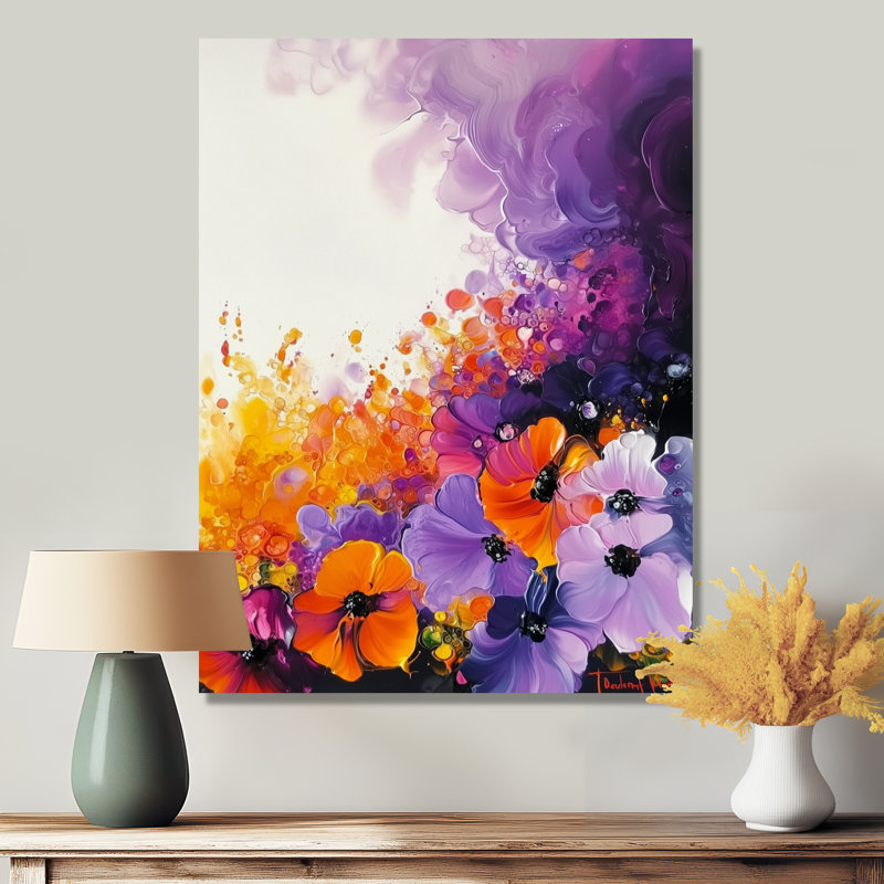 Fractal Bloom Poppy Gardens II - coquelicots, impression métallique traditionnelle, H 20 po x l 12 po x P 0,84 po