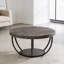 Table basse ronde de 31,5 pouces, minimaliste moderne, bois d'ingénierie avec base en acier, gris neutre