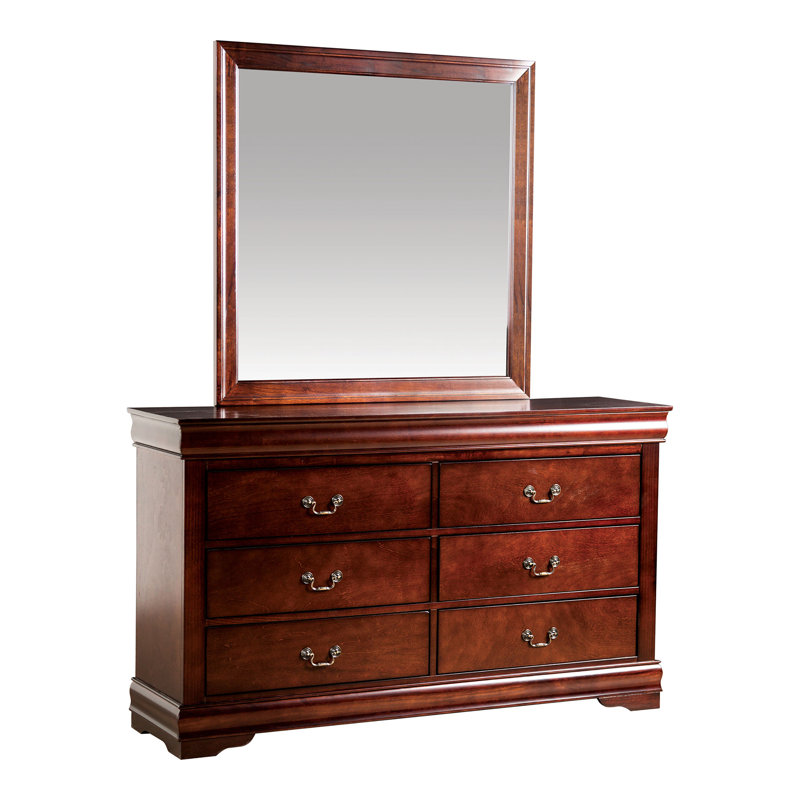 Emelinda 2-Piece 6-Drawer Dresser and Mirror Set, Cherry