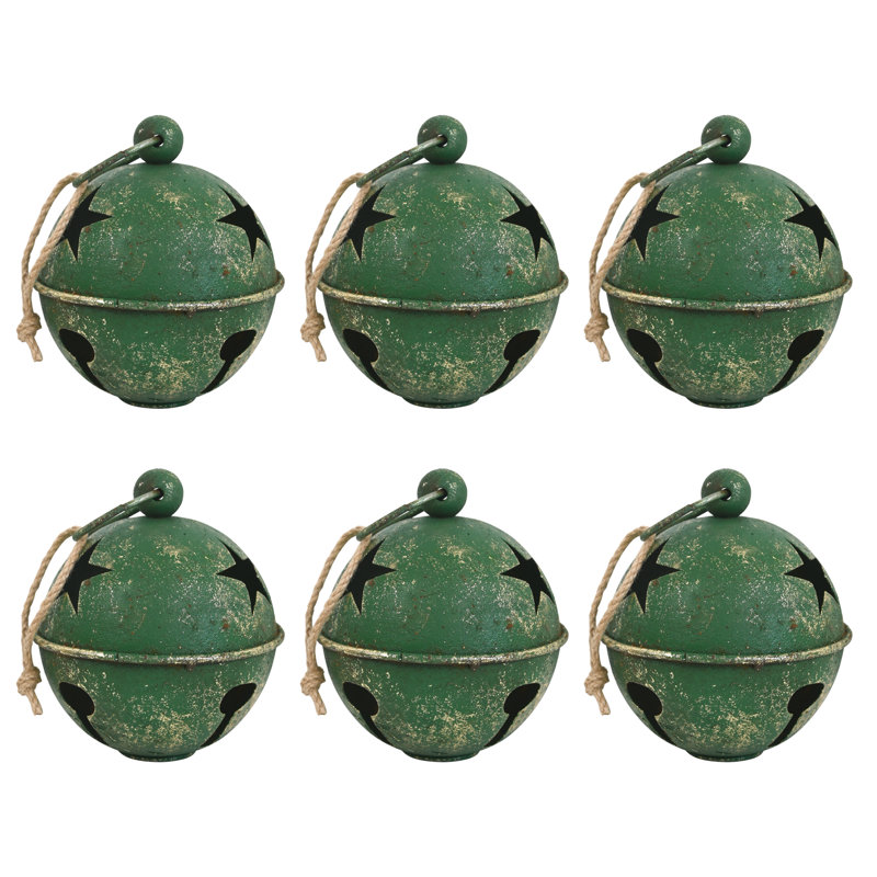 Ornements de cloche de Noël rétro, décorations de boule de Noël en métal rustique de 5,12 pouces pour les fêtes, Vert