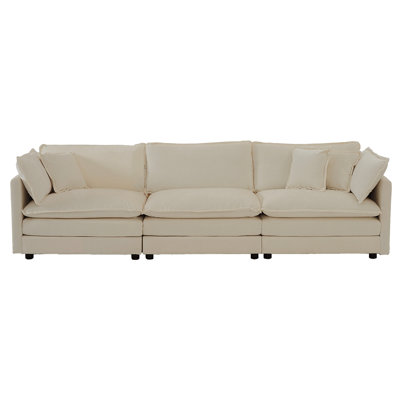 Modern Sofa Couch, 3 Piece Set Extra Deep Seat Sectional Sofa For Living Room, Oversized Sofa, 3 Seat Sofa, Loveseat And Single Sofa, Beige Chenille