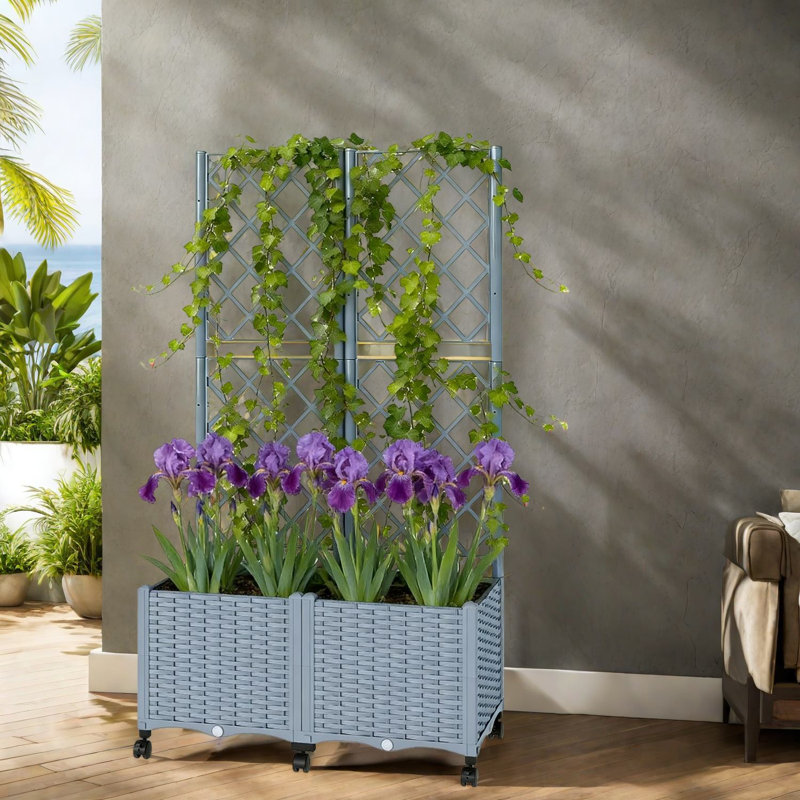 Jardinières mobiles avec treillis, polypropylène durable, conception extérieure moderne