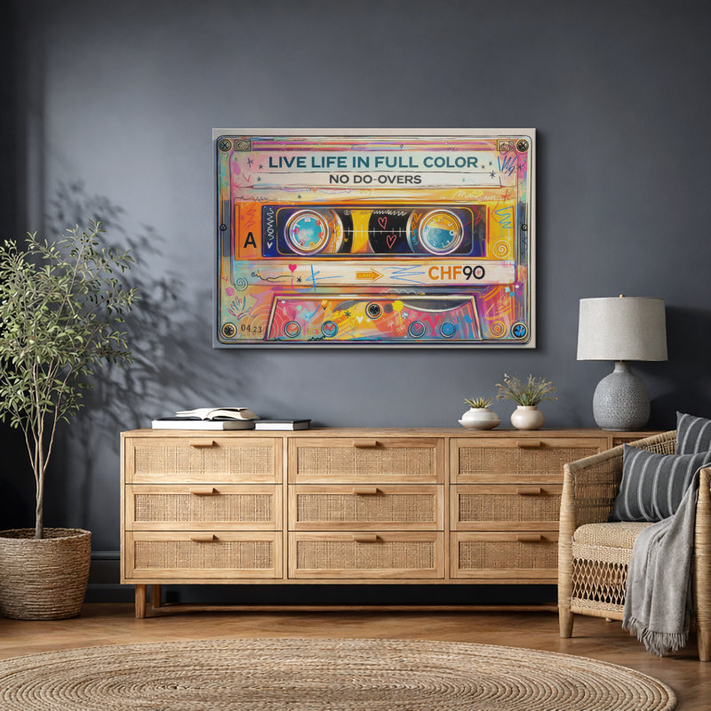 Cassette, œuvres d'art musicales rétro, impression sur toile encadrée, H 16 po x l 24 po x P 1,5 po, Toile tendue