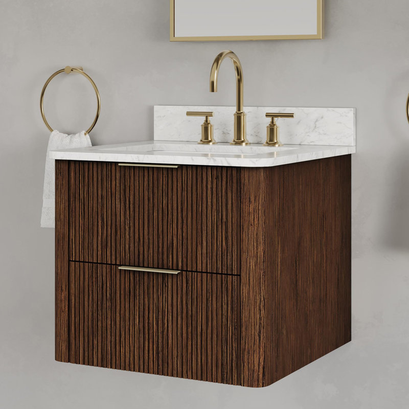 Eureka 24 In. Single Rectangle Sink Floating Bathroom Vanity with Cultured Marble Top in Truffle Oak, 24"