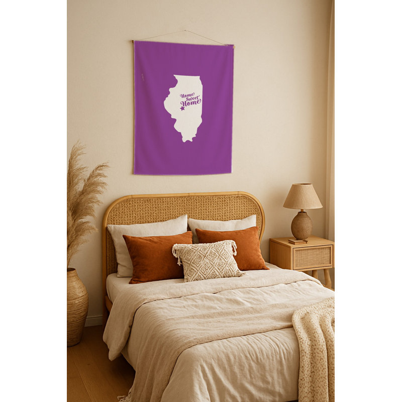 Douce demeure de Chicago — Silhouette de l'État de l'Illinois — Tapisserie murale tissée portrait, H 70 po x l 50 po