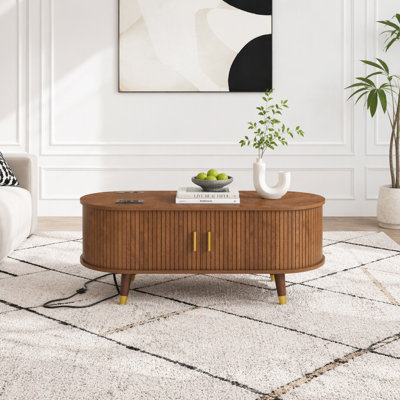 Ensemble meuble télé et table basse de style champêtre avec station de recharge