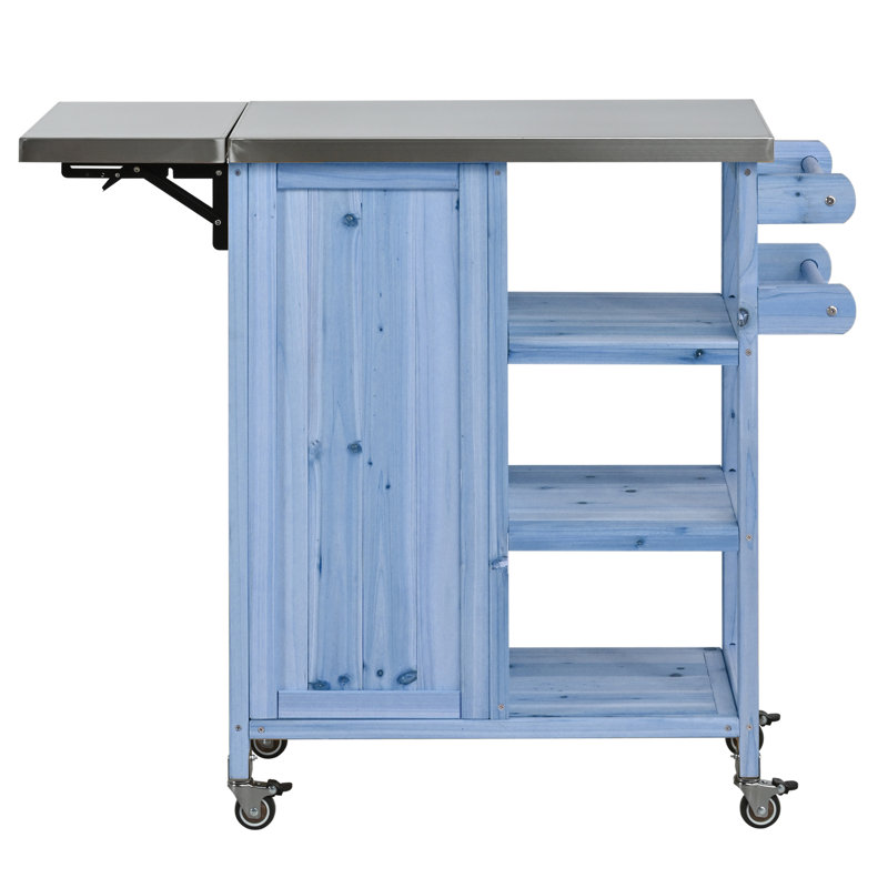 Îlot de cuisine extérieur, chariot à roulettes et armoire de rangement, Bleu