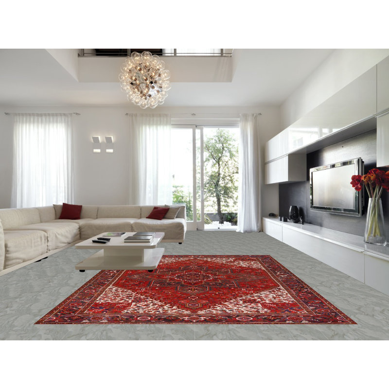 Tapis rouge à motif géométrique traditionnel 10 x 13