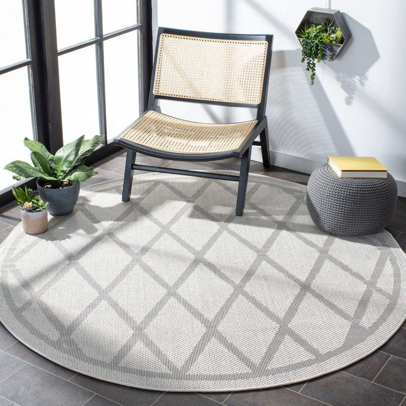 Tapis d'intérieur / extérieur à motif géométrique lavable à la machine Abadou, Rond 6 pi 7 po