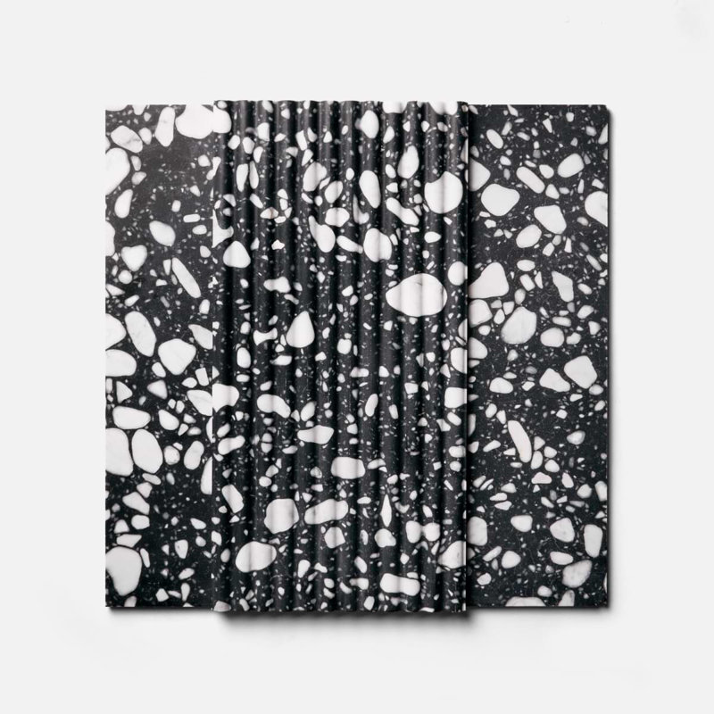 Terrazzo Italy Fluted 12x24 Honed Terrazzo Tile, Sacra Nero Black/White