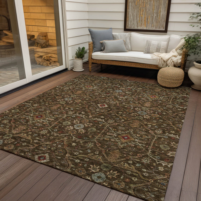 Zara Brown Washable Indoor-Outdoor Rug - , 5' x 7'6"