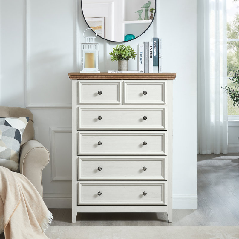 Urbancozy 6 Drawer Dresser With Smooth-Glide Drawers With Minimalist Storage Solution In Warm Beige, White/Brown