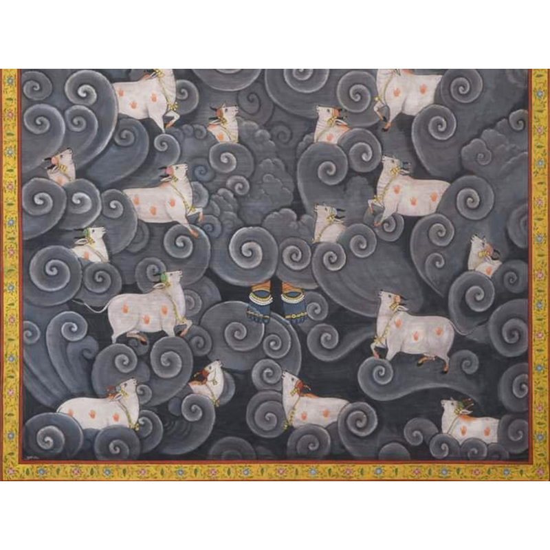Peinture Shrinathji avec vaches Pichhwai | Art Pichhwai | Par Dheeraj Munot