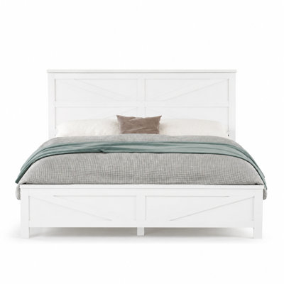 Tête de lit et pied de lit de style campagnard grand avec porte de grange, cadre de lit plateforme en pin massif avec support de lattes renforcé, rangement spacieux sous le lit, fabrication robuste et durable