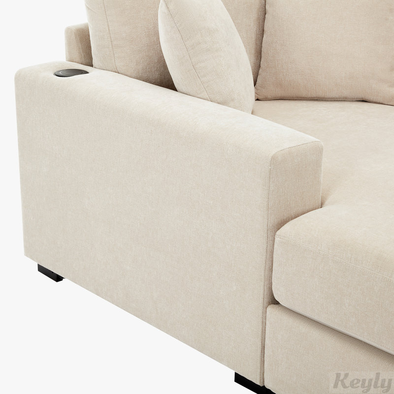 43.5" Oversized Chaise Lounger with Charge Station, Cream