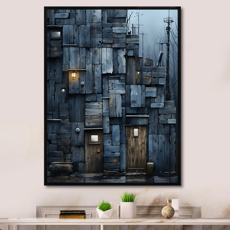 Cubsism Tile Elegance - Art mural abstrait, H 40 po x l 30 po x P 1,5 po, Cadre flottant noir