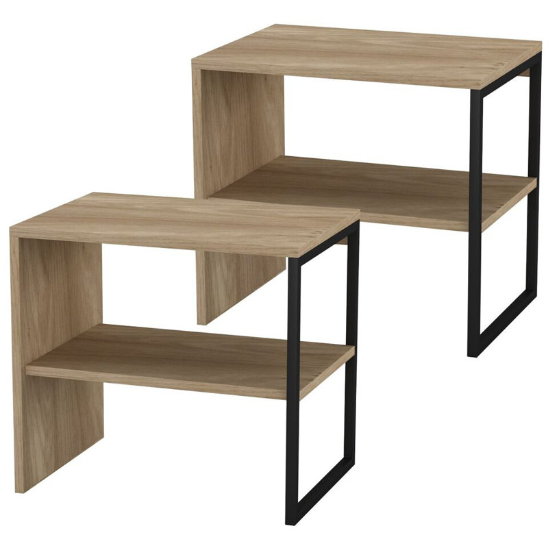 Rahki 40cm W Steel Bedside Table, Oak, Set of 2