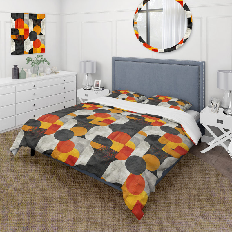 Ensemble de housse de couette jaune et orange Midcentury Geometric Shapes II - Midcentury Colours