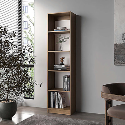 Bibliothèque en chêne naturel et blanc à 5 tablettes avec rangement ouvert