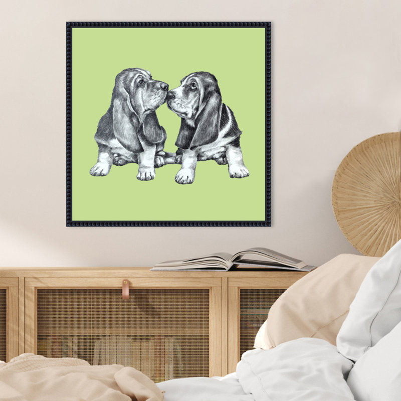 «Doggie Hello» par Kinley, reproduction d'art sur toile encadrée, H 22 po x l 22 po