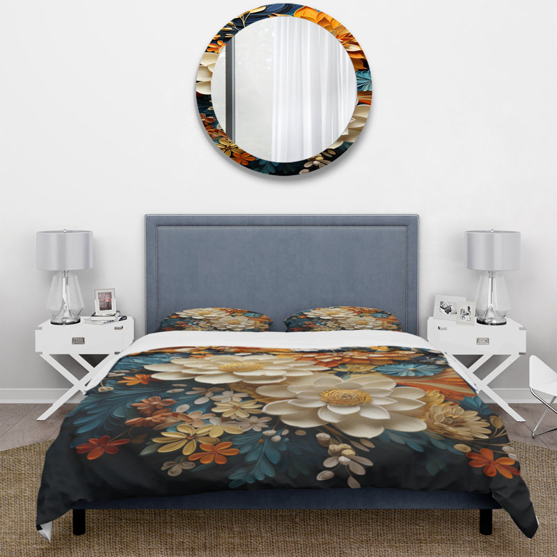 Ensemble de housse de couette en microfibre / polyester Orange Teal Botanical Whirlwind II Bedding