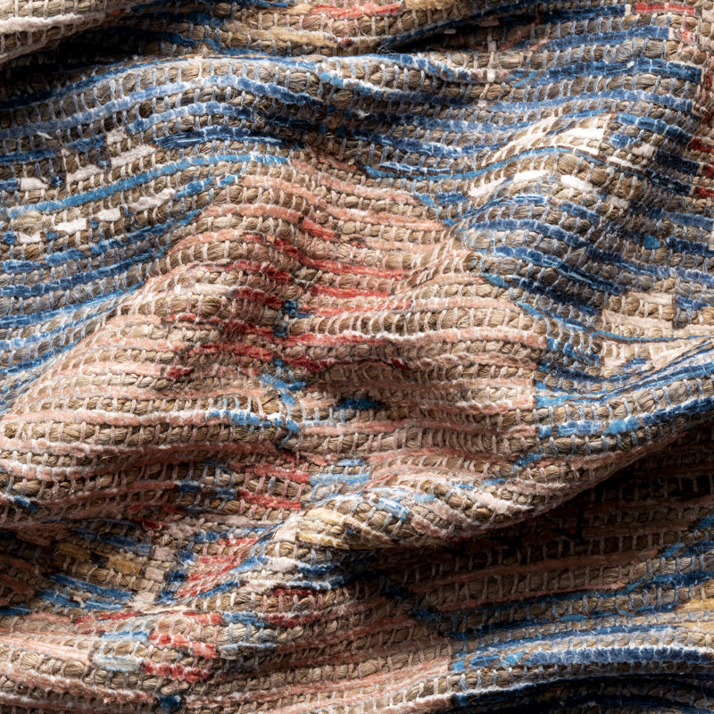 Tapis traditionnel rouille / bleu / brun tissé à plat à motif médaillon Shaus, Rectangle 4 pi x 6 pi