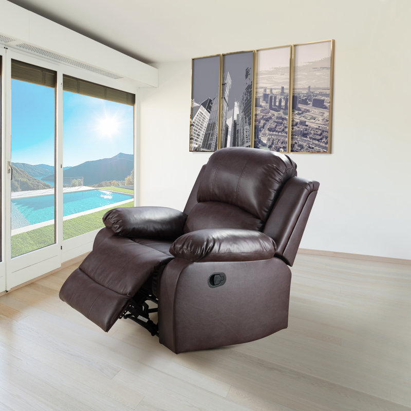 Ahart 37" Vegan Leather Recliner, Brown Faux Leather