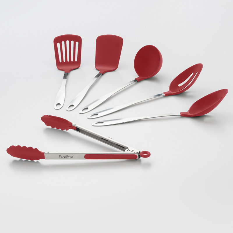 Large Red Stainless Steel and Nylon 6-Piece Utensil Set