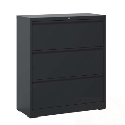 Wide Metal File Cabinet With 3 Drawers And Lock