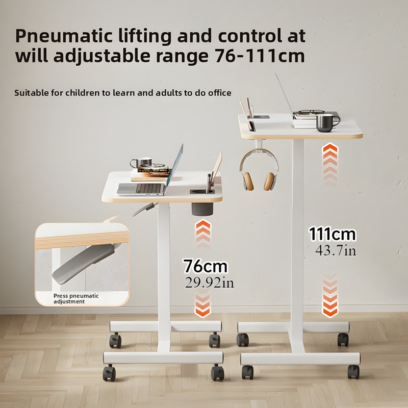 Bureau d'ordinateur mobile à hauteur ajustable - Table d'ordinateur à roulettes avec roues verrouillables pour le bureau à domicile et l'espace de travail