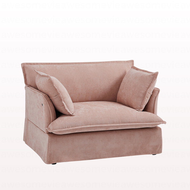 Chenille Fabirc 47.2" Oversized Accent Chair with Dual-Port Charging, Skirted Base, Curved Armrest, Throw Pillows, Deep and Wide Seat, Cloud-Like Comfy Single Sofa, Modern Design for Living Room&Apartment