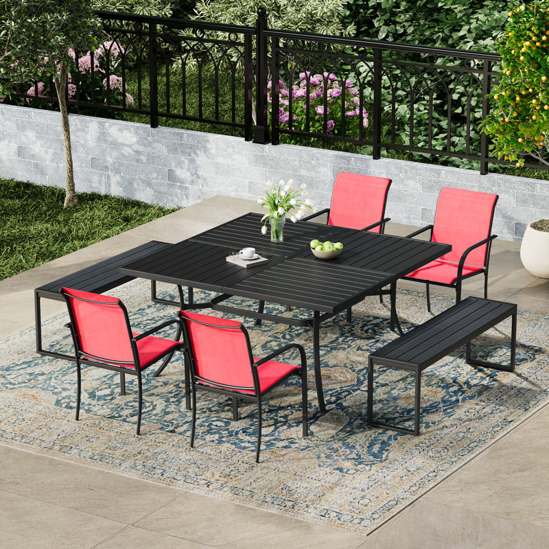 Ensemble repas carré 59,1 "avec banc, Rouge, Noir, noir, noir, noir