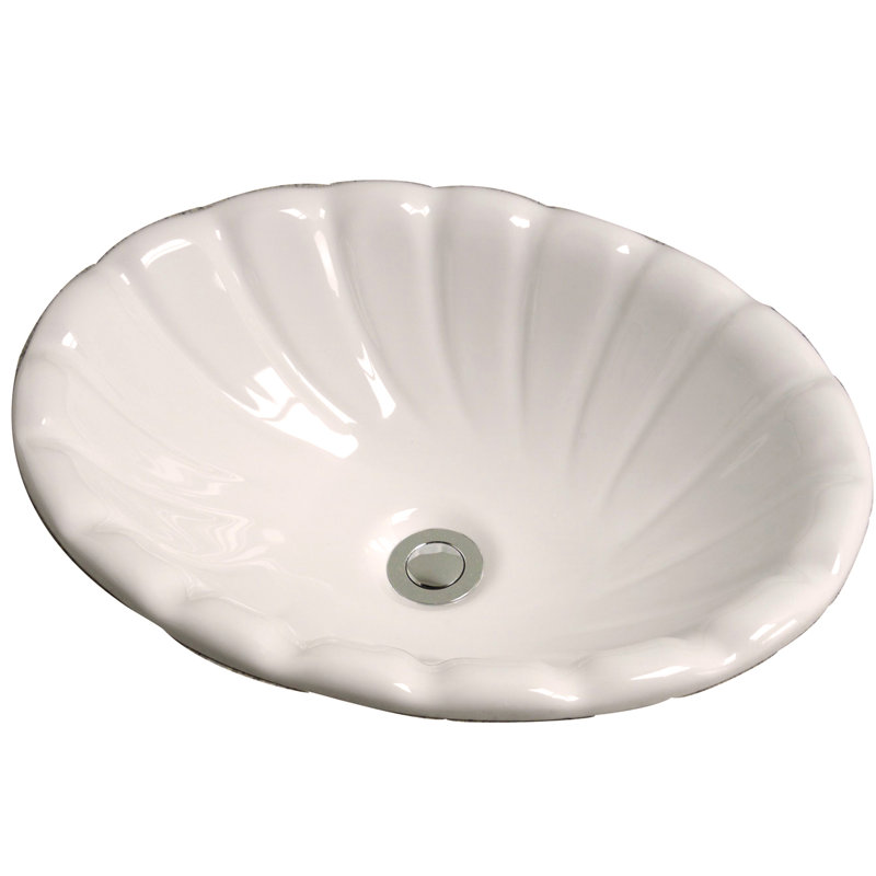 Lavabo de salle de bain circulaire encastré en porcelaine vitreuse avec trop-plein Corona, Bisque