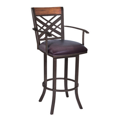 Tahiti 26" Arm Barstool In Auburn Bay Finish With Brown Pu Upholstery