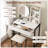 Compact Vanity Desk with LED Mirror, 3 Lighting Modes, Power Outlet, Drawer, Shelves, and Cushioned Stool for Small Spaces-129911222