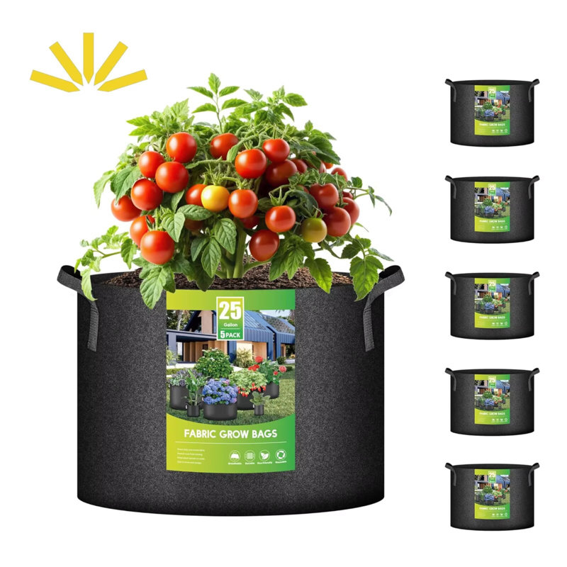 Paquet de 5 sacs de culture pour plantes de 60 gallons d'iPower, Noir