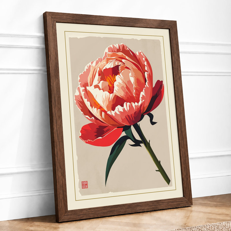 Peony In Bloom Botanical - Print, A2 - 59.4 x 42.0 cm, Walnut
